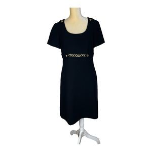Tahari‎ Arthur S Levine Black Sheath Dress with Chain Belt Size 8